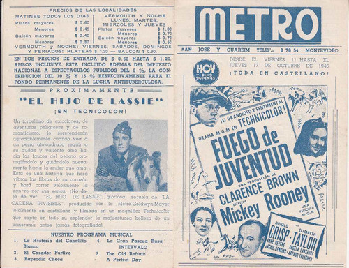 1946 Programa Cine Metro Mickey Rooney The National Velvet 0