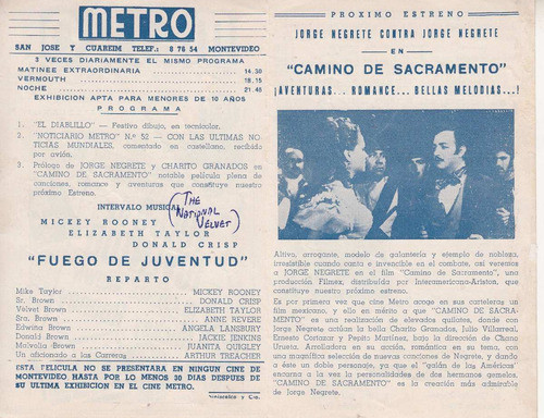 1946 Programa Cine Metro Mickey Rooney The National Velvet 1