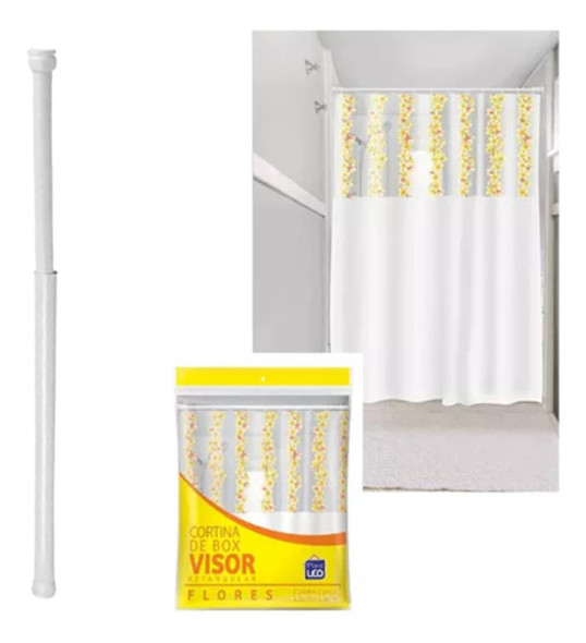 Kit Porta Cortina Banheiro 120 A 133cm Com Cortina Box Flor 0