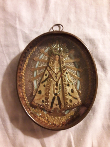 Virgen De Luján Relicario Vidrio Bronce Antiguo 0