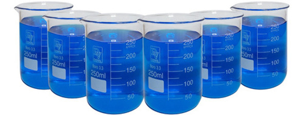 Kit 6 Béquer Becker De Vidro Forma Baixa (griffin) 250ml 1 Kit 6 Béquer Becker De Vidro Forma Baixa (griffin) 250ml 1