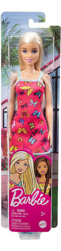 Muñeca Barbie Basica Vestido Rosa Mariposas Original 0