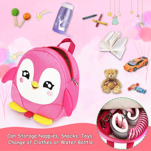 Arnes + Correa + Mochila Para Niños/as Pinguino Fucsia 1