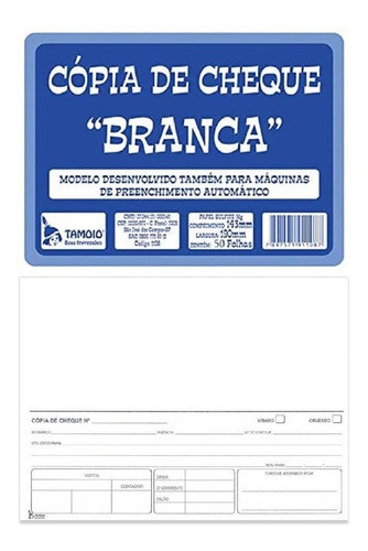 Kit C/6 - Bloco Cópia Cheque Branca 50 Fls Tamoio 0