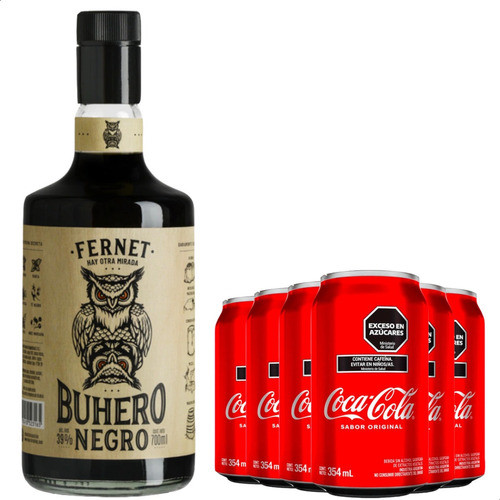 Fernet Buhero Negro + Latas Coca Cola Sabor Original 0