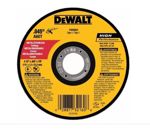 Disco Dewalt Cte Metal Centro Depr 115x0.8x22.2mm - Ynter 0