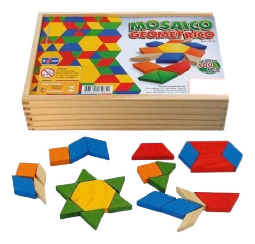 Mosaico Geométrico 100 Peças Madeira Brinquedo Educativo 1