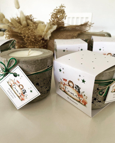 Souvenir Vela Soja Maceta Pintada Cemento Personaliz Cajita 1