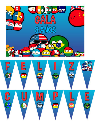 Countryballs Cartel Y Banderin Decoracion Cumpleaños 0