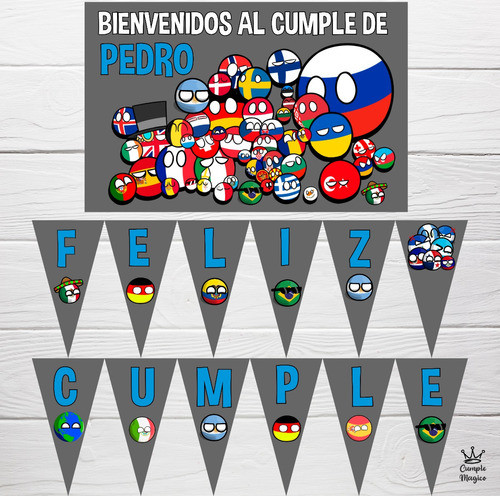 Countryballs Cartel Y Banderin Decoracion Cumpleaños 1