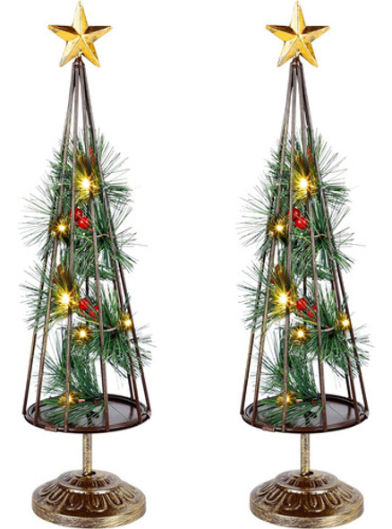 Decoración Mesa Árbol Navidad Iluminado Pack X 2u Led A Pila 0