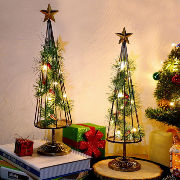 Decoración Mesa Árbol Navidad Iluminado Pack X 2u Led A Pila 1