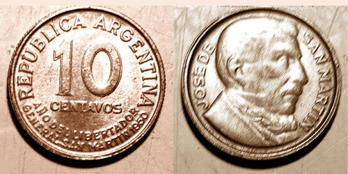 5 Monedas Antiguas Argentinas 5, 10, 20 Y 50 Ctvs 1950-1956 1