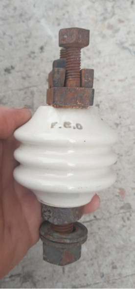 Antiguo Tapon Aislador De Porcelana Y Hierro F.c.o. Tren 0