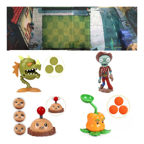 Plantas Vs Zombies 4 Figuras Set#5 Incluye Mapa De Batalla 0