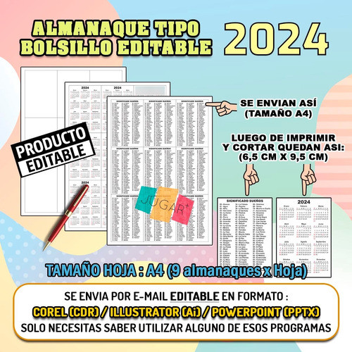 Kit Imprimible Plantilla Almanaque Bolsillo Editable Vector 0