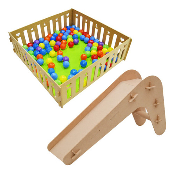 Pelotero Corralito Corral + Tobogan Madera Montessori Pikle 0