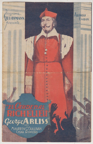 1935 Programa De Cine Glucksmann Cardenal Richelieu Vintage 0