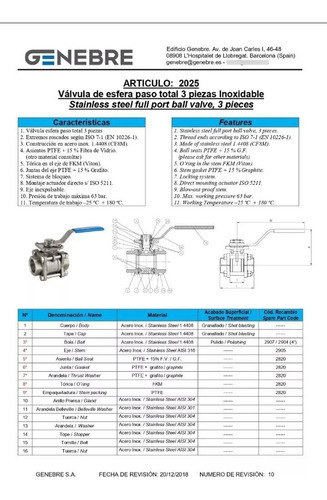 Valvula Esferica Inoxidable P/total Genebre 3 Piezas 1 PuLG. 1