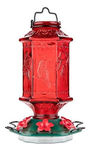 Bebedero De Colibries De Vidrio Labrado Farol Rojo 0
