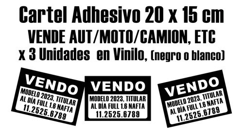 Cartel Calco Vendo Auto X3 Vinilo 20x15 Cm Color Blanco 0