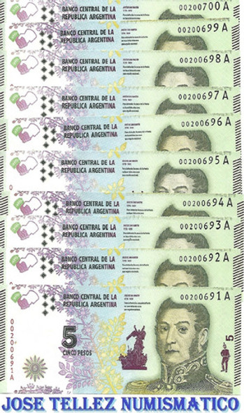 Lote 10 Billetes Argentina 5 Pesos Numero Bajo S/cir Palermo 0 Lote 10 Billetes Argentina 5 Pesos Numero Bajo S/cir Palermo 0