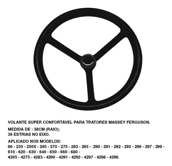 Volante Direção Trator Massey 610/620/630/640/650/660/680 1