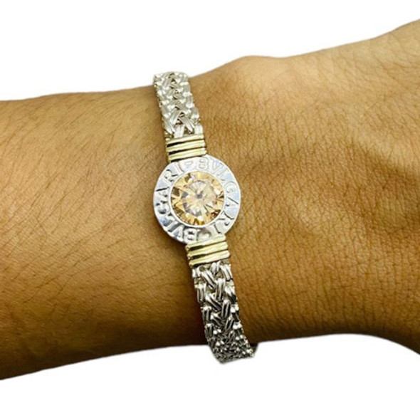 Pulsera Plata Oro Mujer Tejida Piedra Varios Colores Regal 0