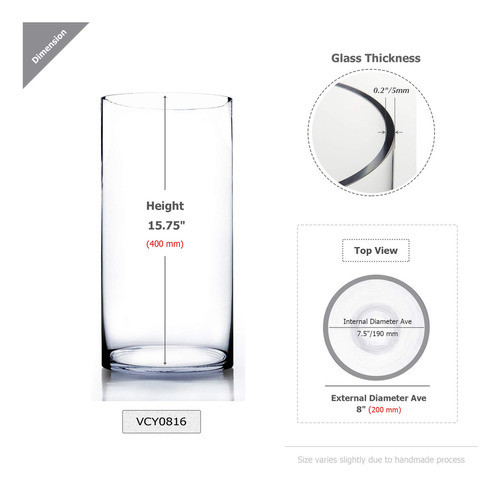 Jarrón Cilíndrico Wgv Ancho 8 Alto 16 Transparente Vidrio Pa 1
