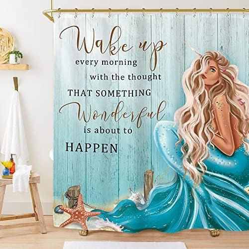 Miyotaa Juego Cortinas Ducha Niñas Sirena, 59.8 X 72.0 In, 0