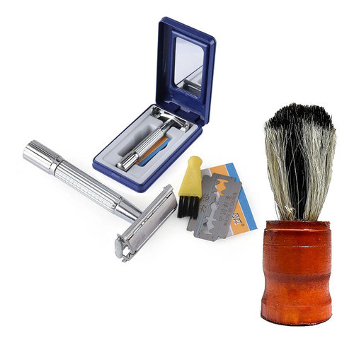 Navaja Afeitar Maquina Manual Reutilizable Viaje + Brocha 0