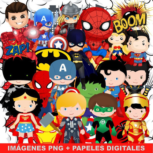 Kit Super Héroes Clipart Imágenes Png Y Papeles Digitales 0