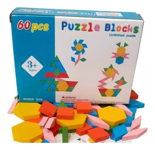 Puzzle Tangram Geométrico De Madera Juguete Niños 60 Piezas 0