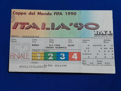 Entrada Original Final Del Mundial Italia 1990 0