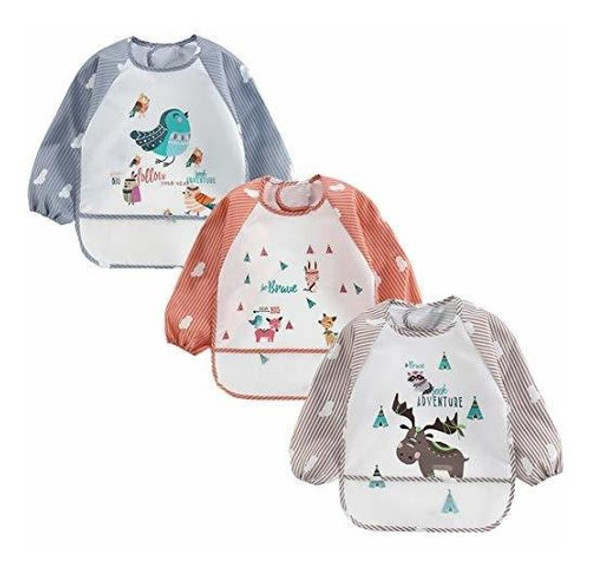 Haimoburg 3 Pack Babero Impermeable Con Mangas Para Bebes Y 0