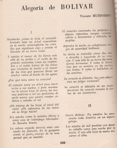 Chile Poesia Vicente Huidobro Alegoria De Bolivar 1964 Raro 0