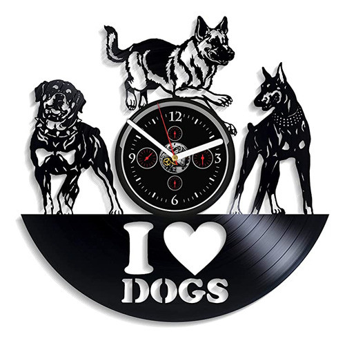 Reloj De Pared Con Diseño De Perro Con Texto "i Love D. 0