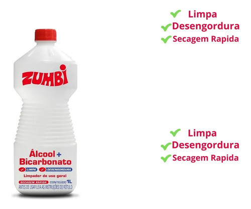 Alcool C/ Bicarbonato 1l Limpa E Desengordura Zumbi 8uni 1
