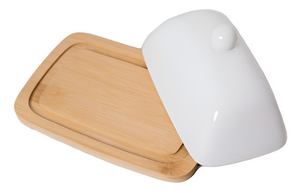 Mantequera De Ceramica  Grecia  Con Base De Bamboo 0