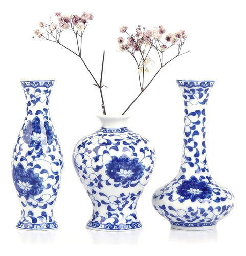 Conjunto De Jarrones Pequeños Azules Y Blancos, 3 Jarrones P 0