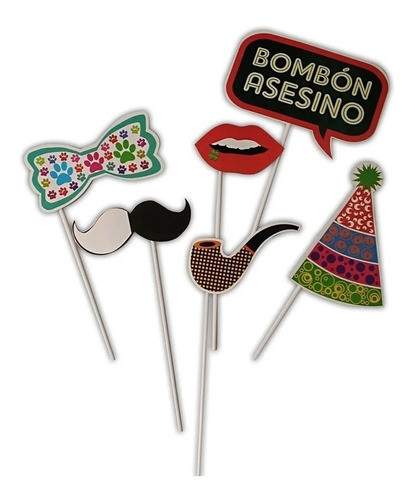 Props Palitos Para Fotos Feliz Cumple Pack X 12 Unidades 0