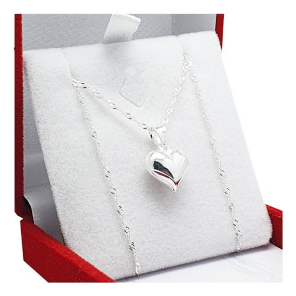 Conjunto Cadena Y Dije Plata 925 Corazón Inflado Joyas A3 0