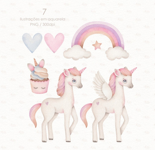 Kit Imagenes Png Cliparts Unicornio Nena Niña Acuarela Ca12 1