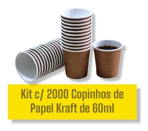 Copo De Papel Biodegradável Kraft 60ml Kit C/ 2000 Unidades 1