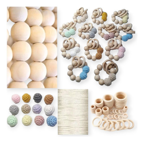 Combo De Bolitas Madera Y Más Para Armarpulseras Sonajero 12 0