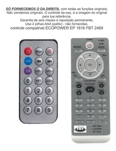 Controle Compat. Ecopower Ep1816 1906 Ep300 302 700 Fbt 2469 0