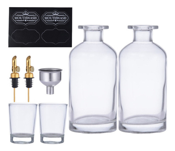 Conjunto De Garrafas De Enxaguante Bucal De Vidro Transparen 0