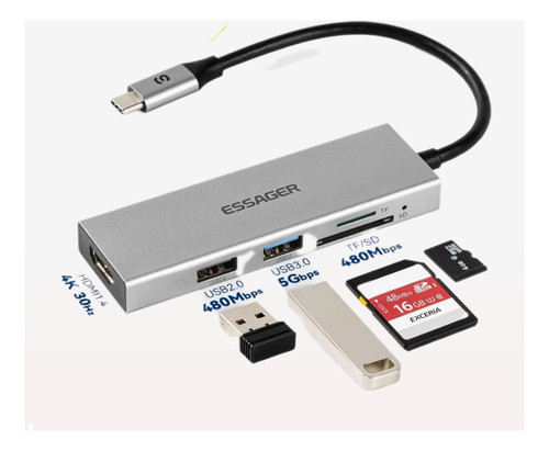 Adaptador 5 Em 1 Hub Usb Tipo C Hdmi 4k  Vga Pronta Entrega 0