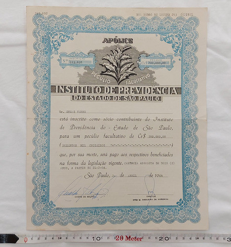 Apólice Previdência São Paulo 1964 Para Coleção 0