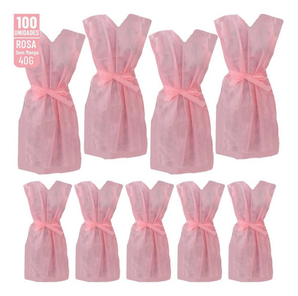 100 Avental Descartável Rosa Tnt Sem Manga 40gr Paciente 1